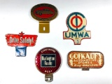 Lot Of 5 License Plate Toppers State Farm, Crown, Burlington Route