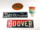 Lot Of 4 Presidential License Plate Toppers Hoover, Willkie, Davis