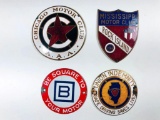 Lot Of 4 Grille Badges Chicago Motor Club, Rock Island, Union Indemnity, & Barnsdall