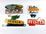 Lot Of 4 Seed & Corn License Plate Toppers DeKalb, Phister, Vinton, National Shucking Contest