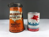 Mobiloil & Cross County Motor Oil Cans