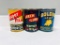 Lot of 3 various quart oil cans Leech Lube Super Film Golden Leaf