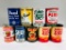 Lot of 9 various quart oil cans Shamrock Pure Shell