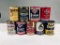 Lot of 9 various quart oil cans Skelly Lion Penn Champ