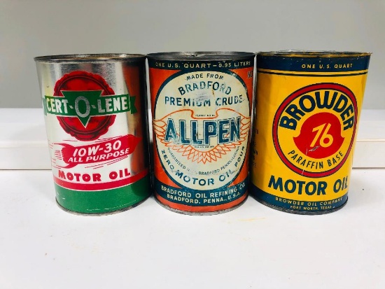 Lot of 3 various quart cans Browder Allpenn Certolene