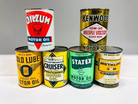 Lot of 6 various quart oil cans Cruiser Oilzum Gold Lube