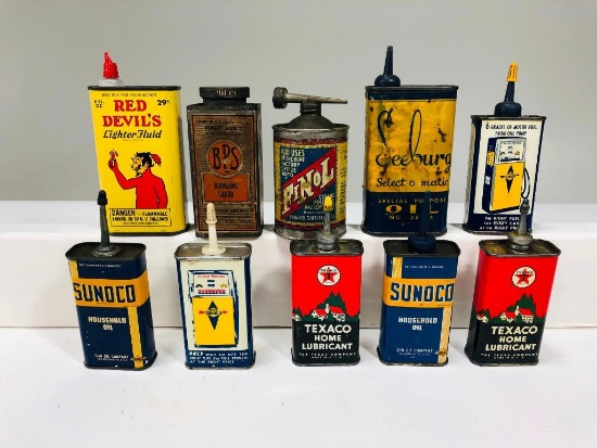 Lot of 10 various handy oilers and automotive tins