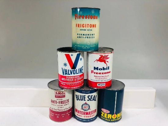 Lot of 6 various anti freeze quart cans Mobil Blue Seal FoMoCo