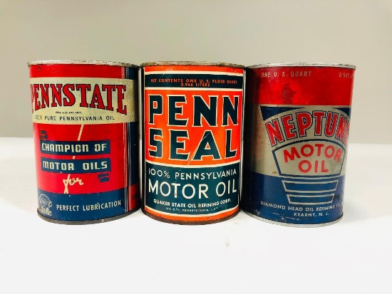 Lot of 3 various quart cans Penn Seal Pennstate Neptune