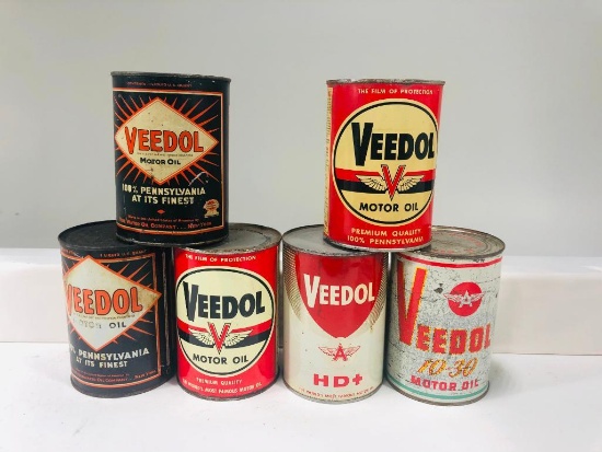 Lot of 6 various Veedol quart oil cans
