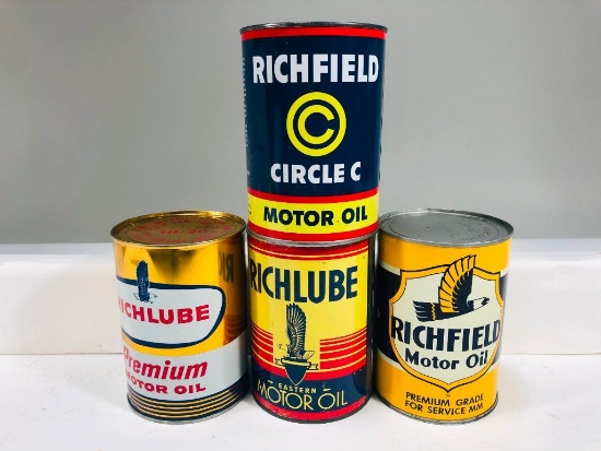 Lot of 4 various Richfield quart oil cans
