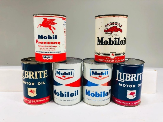 Lot of 6 various Mobil quart oil cans