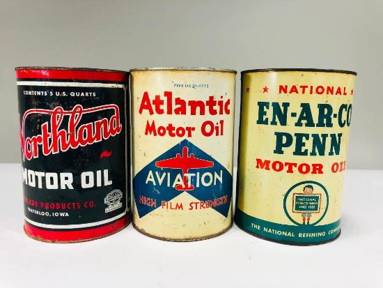 Lot of 3 different 5 quart oil cans