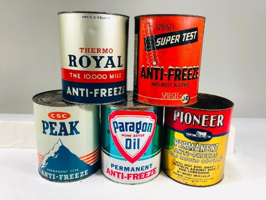 Lot of 5 various one gallon anti freeze cans Peak Pioneer Paragon