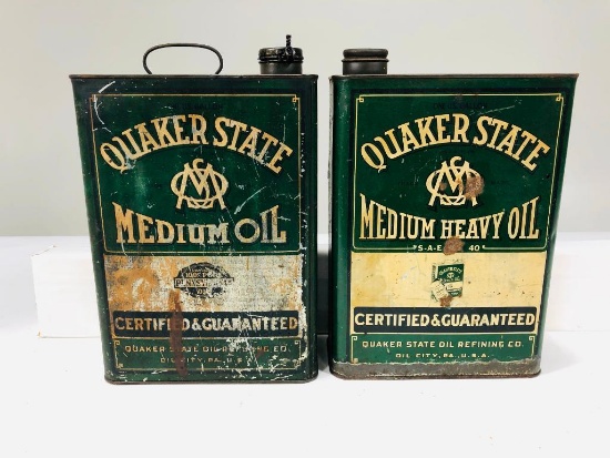 Lot of 2 early Quaker State one gallon oil cans