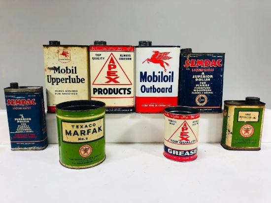 Lot of 8 various automotive tins and cans Mobil Texaco Standard