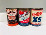 Lot of 3 various quart oil cans Parapride Aeroil Pate