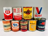 Lot of 9 various quart oil cans Mobil Pennstate Pennzoil