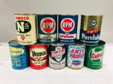 Lot of 9 various quart oil cans Veedol RPM Northland