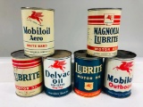 Lot of 6 various Mobil quart oil cans