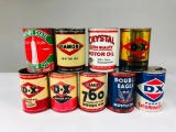 Lot of 9 various quart oil cans DX Double Eagle Empire State