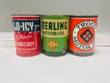 Lot of 3 various quart oil cans Troco Lo-icy Sterling