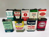 Lot of 9 various outboard quart oil cans Duplex Richfield Pure