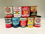 Lot of 9 various anti freeze cans Co oP Sinclair Mid Contitnent