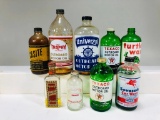 Lot of 9 various automotive and outboard glass bottles