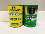 Lot of 2 graphic quart oil cans Freedom and Penn Franklin