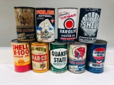 Lot of 9 various Canadian Imperial quart oil cans Red Indian Enarco Silver Shell