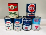 Lot of 6 various Aviation quart cans Gulf Esso Texaco