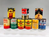 Lot of 9 various Outboard quart oil cans