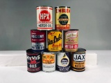 Lot of 9 various quart oil cans Lion Regent Jax