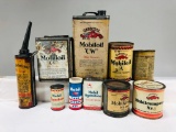 Lot of 10 Mobil tins and cans