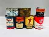 Lot of 7 various grease and oil tins Phillips 66 Raybestos Firestone