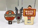 Lot of 3 various license plate toppers Cities Service Goodrich White Rose