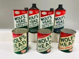 Lot of 7 Wolf's Head quart oil cans