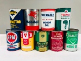 Lot of 9 various quart oil cans Sunoco Uni-Penn Texaco