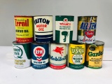 Lot of 9 various quart oil cans Zephyr Mobil USCO