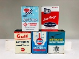 Lot of 5 various one gallon anti freeze cans Gulf Clark Unico