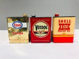 Lot of 3 Various foreign two litre oil cans Veedol Esso Shell