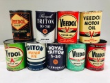 Lot of 9 various Veedol and Union 76 quart oil cans