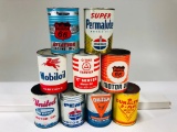 Lot of 9 various quart oil cans Oilzum Amoco Mobil