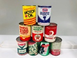 Lot of 9 various quart oil cans Texaco Shell Tydol