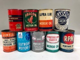 Lot of 9 various quart oil cans RPM Wards Falcon