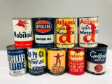 Lot of 9 various quart oil cans Archer Mobil Atlantic