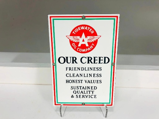 Flying A Tidewater "Our Creed" porcelain sign