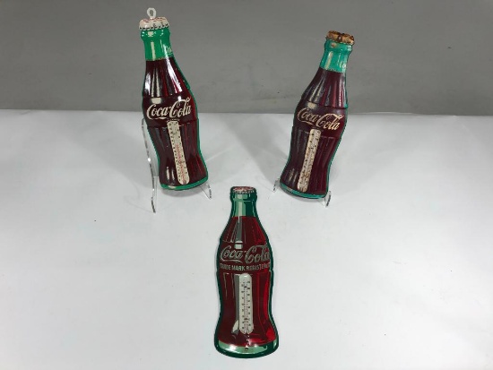 Lot of 3 various Coca Cola bottle thermometers