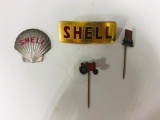 Lot Of 4 Shell Pins, Badge, And Award